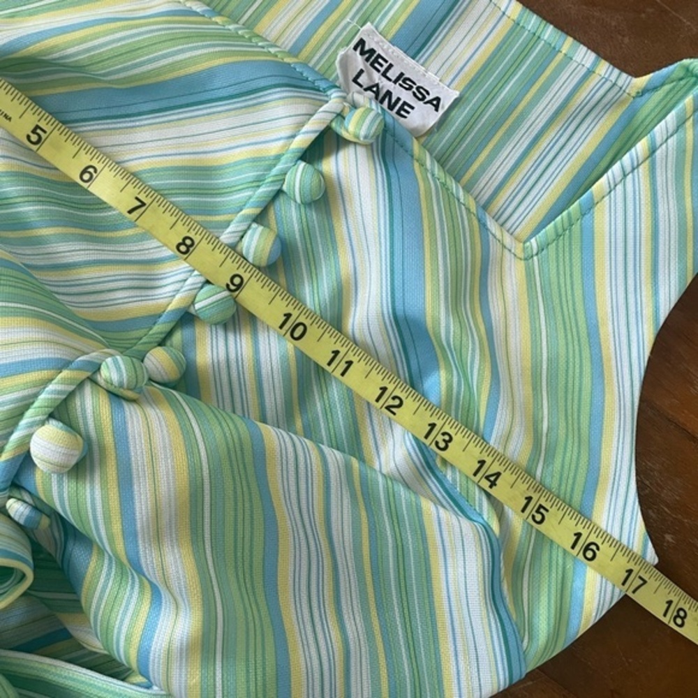 VTG Melissa Lane green striped sleeveless belted maxi dress size 10 - Picture 6 of 9